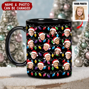 Funny Custom Big Face Christmas Lights - Personalized Photo Mug