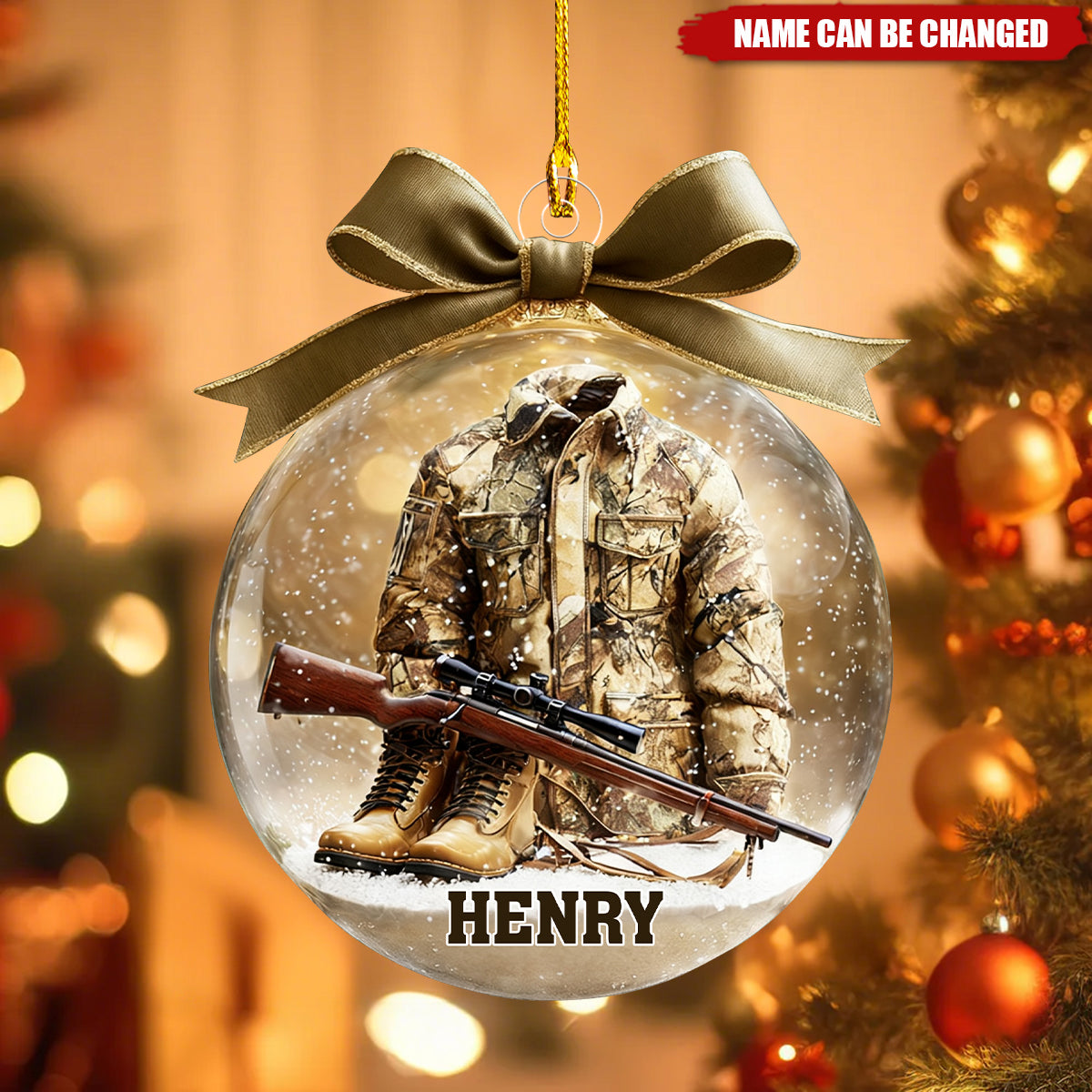 Personalized Hunting Ornament, Custom Name Camo Jacket Christmas Decoration