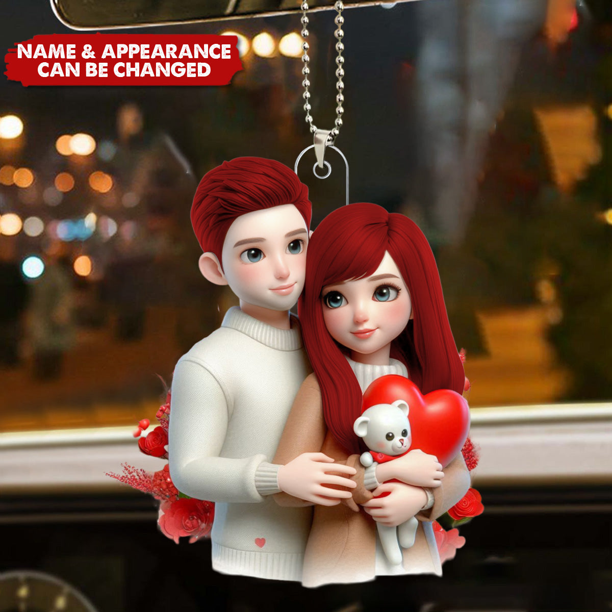 Hugging Couple - Personalized Acrylic Car Ornament - Valentine's Day Gift For Her, Gift For Him