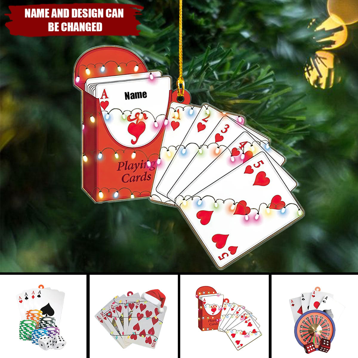 Playing Card Christmas Hanging Ornament, Card Games Ornament, Poker Cards