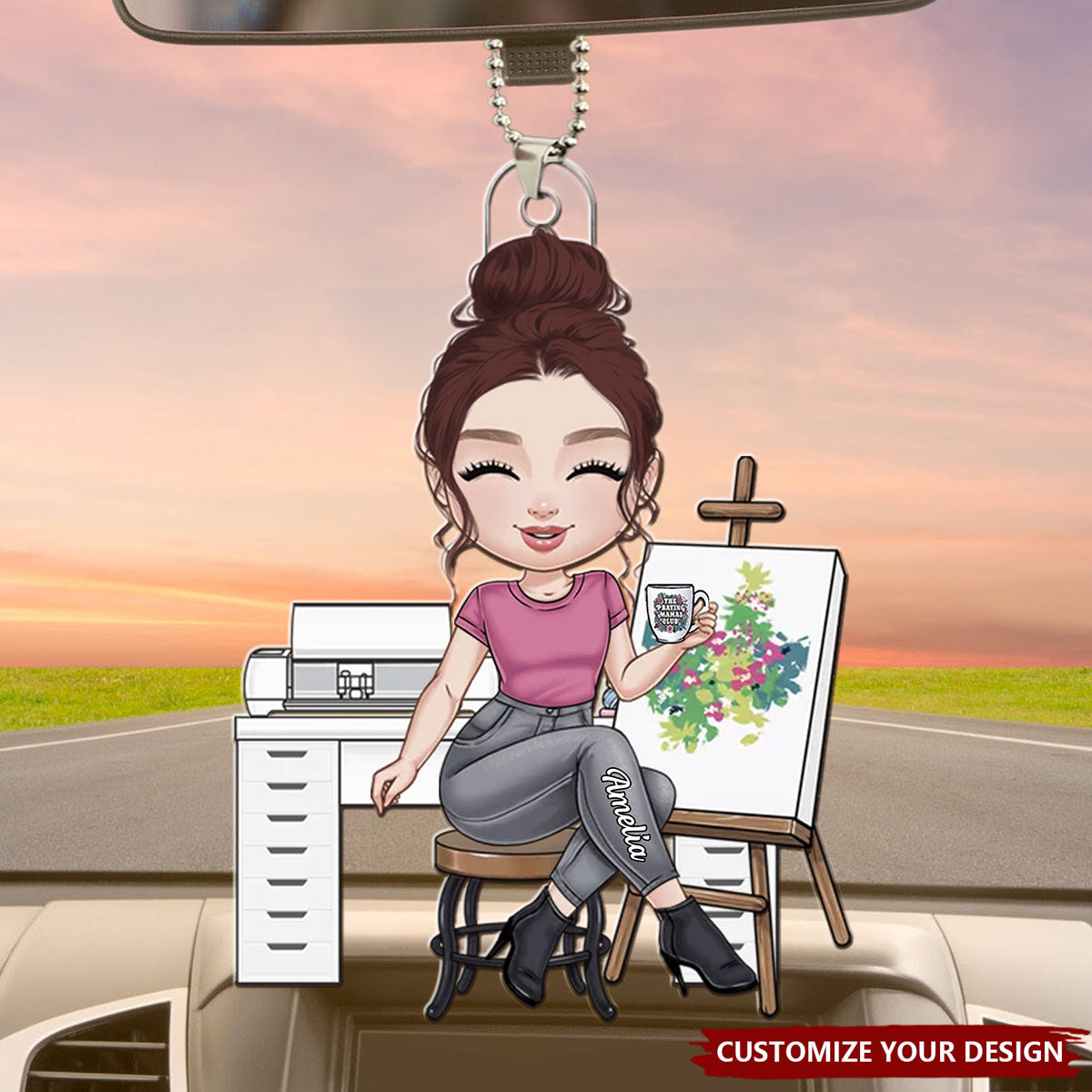 Cartoon Girl Love Sewing - Personalized Acrylic Ornament