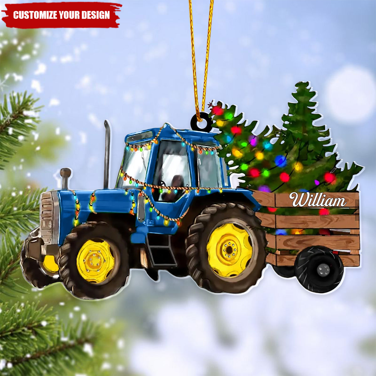 Tractor With Name - Personalized Acrylic Christmas Ornament, Gift For Farmer