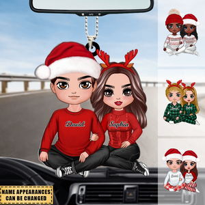 Christmas Doll Couple Sitting Hugging Personalized Christmas Ornament