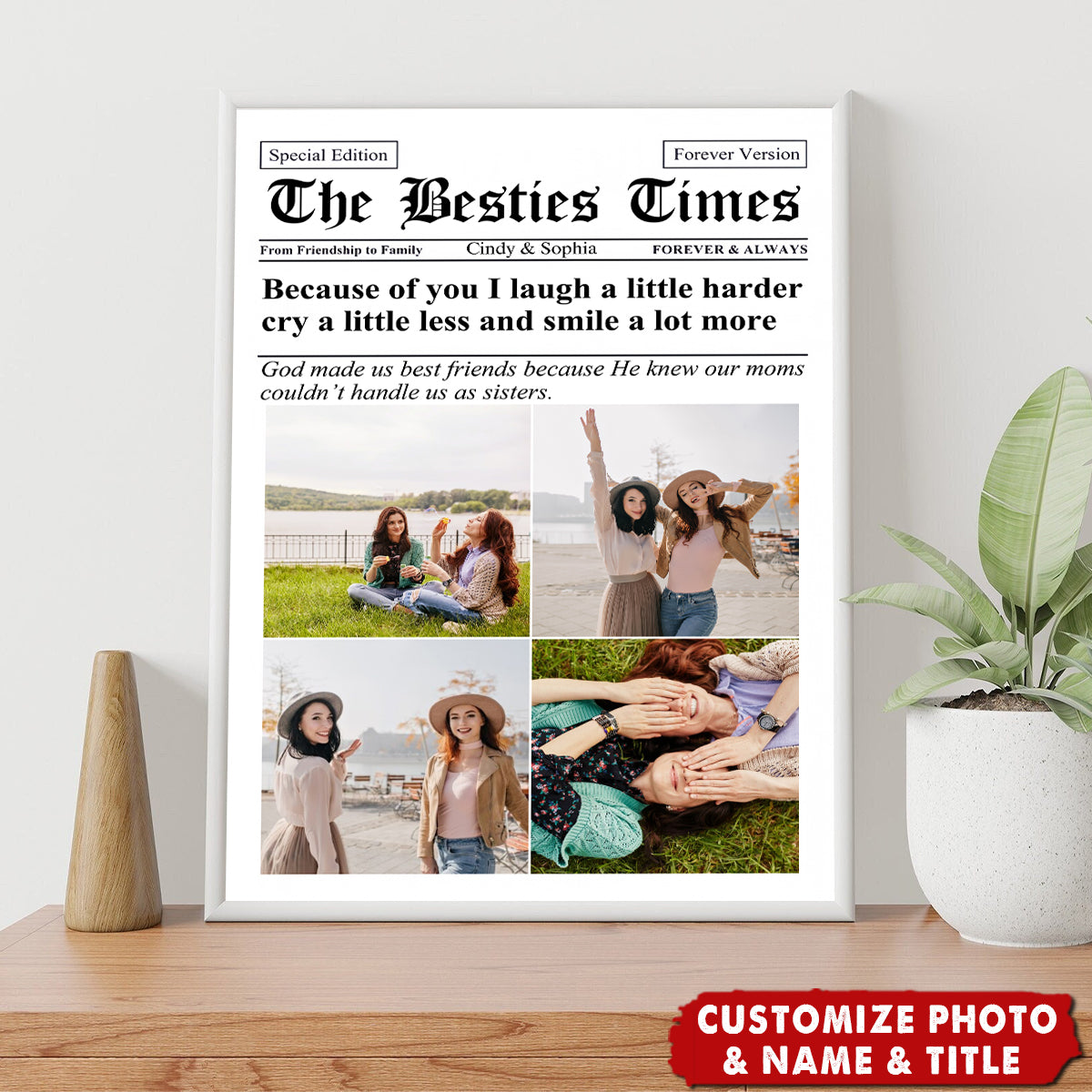 Newspaper The BFF Times - Upload Best Friend, Bestie Photo - Personalized Photo Poster
