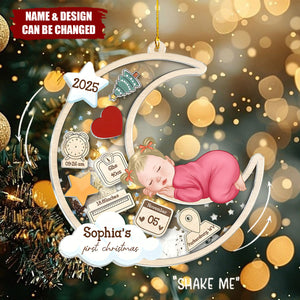 Baby Sleeping On Moon First Christmas Personalized 4D Shaker Ornament