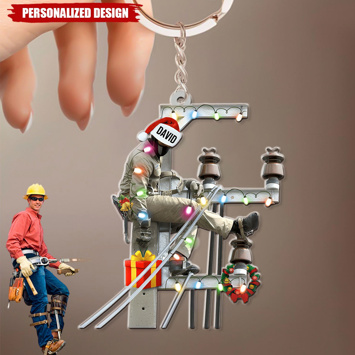 Lineman On The Pole - Personalized Acrylic Keychain