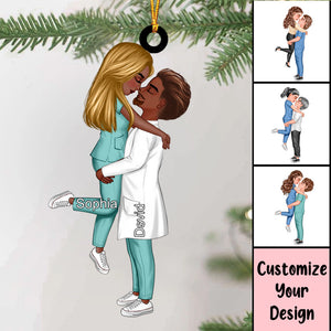 Personalized Christmas Ornament, Couple Portrait Nurse Doctor Gifts by Occupation