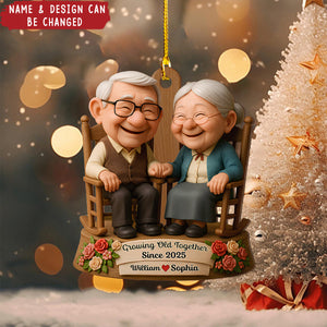 Growing Old Together, Elderly Couple On Rocking Chair, Custom Wood Ornament