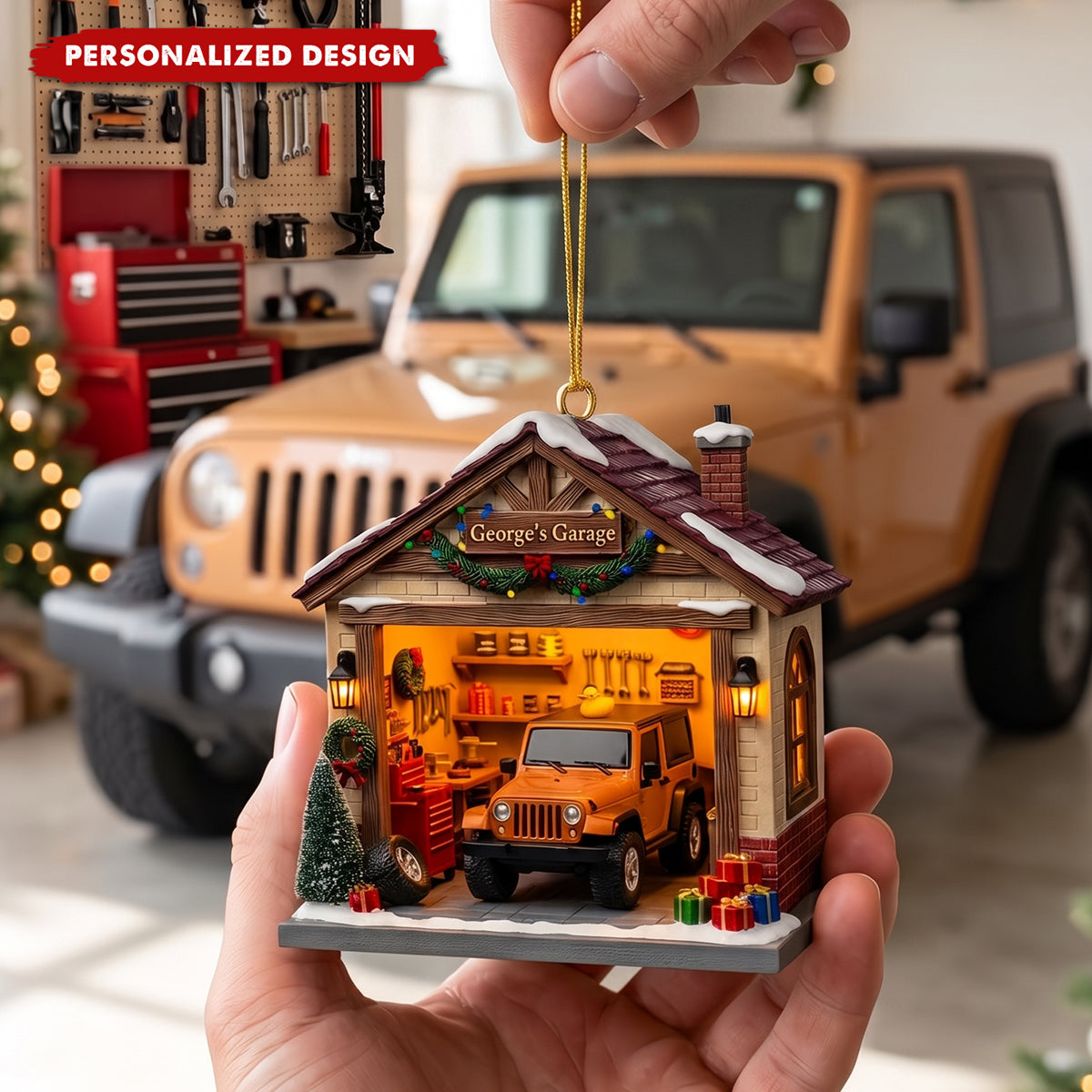 Personalized Off Road Car Garage Miniature Custom  Acrylic Ornament, Gift For Jeep Lover