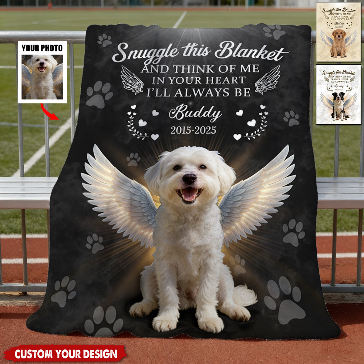 Snuggle This Blanket And Think Of Me - Personalized Angel Dog Memorial Photo Custom Blanket