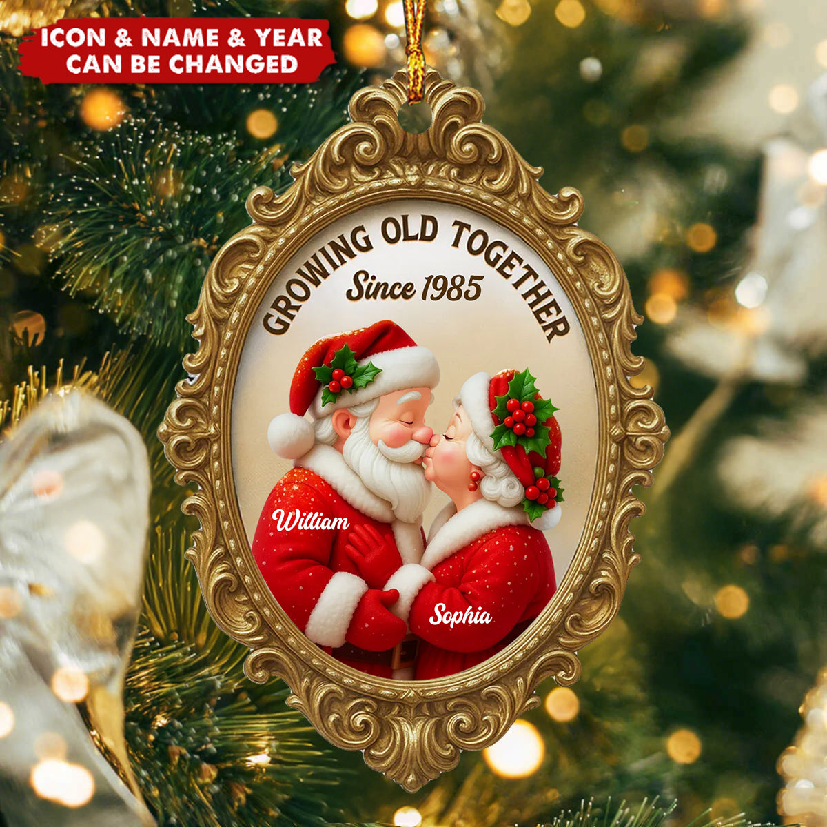 Vintage Golden Frame Mr Mrs Clause - Personalized Acrylic Ornament - Christmas Gift For Couples