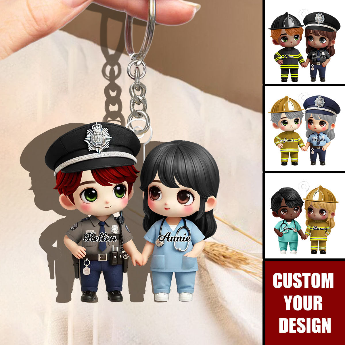 Cute Cartoon Couple Occupation Personalized Acrylic Keychain