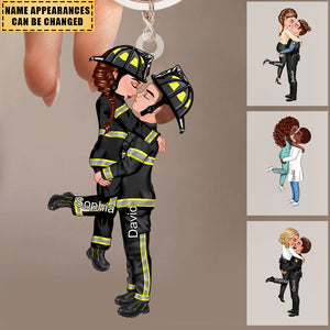 Personalized Keychain, Couple Portrait, Firefighter, Nurse, Police Officer, Teacher, Gifts by Occupation