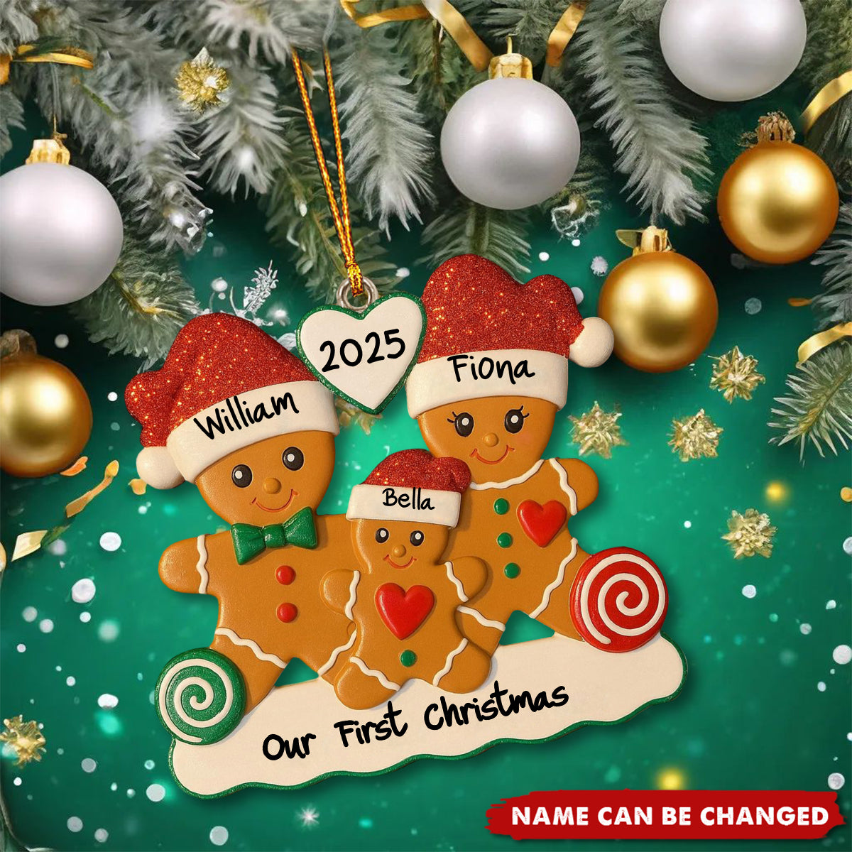 Our First Christmas, Gingerbread Family Ornament, Gift For Family and Couples