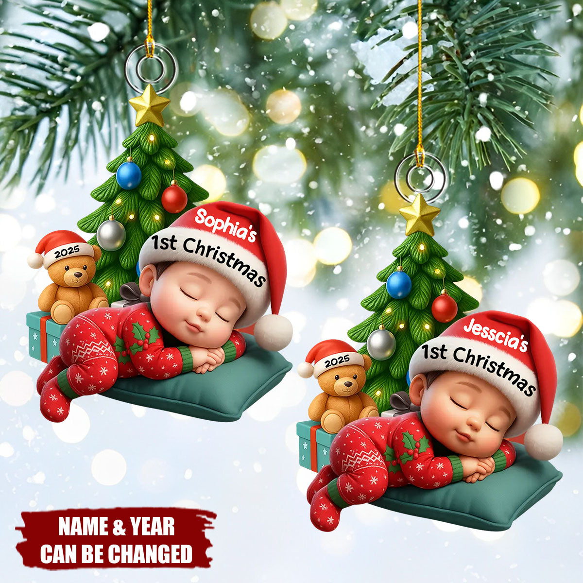 Sleeping Baby in Christmas Pajama Personalized Acrylic Ornament