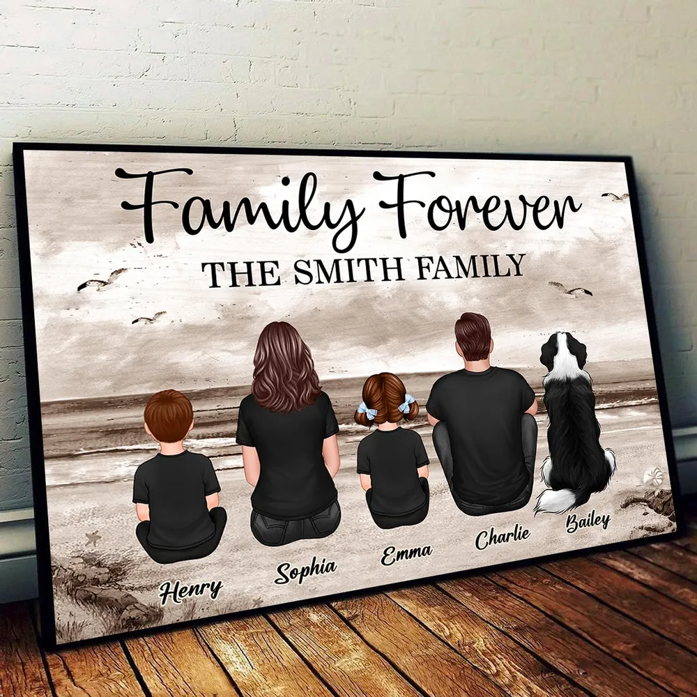 Custom Family Retro Vintage Beach Landscape Poster, Mother's Day Gift, Father's Day Gift