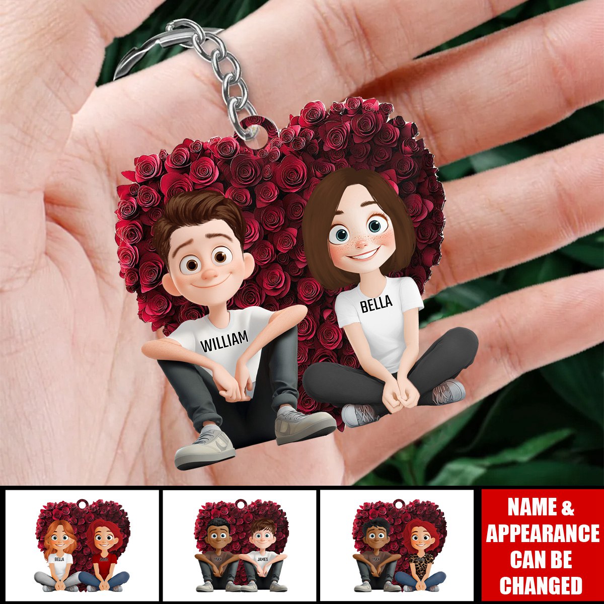 Couple With Rose Heart - Personalized Acrylic Keychain