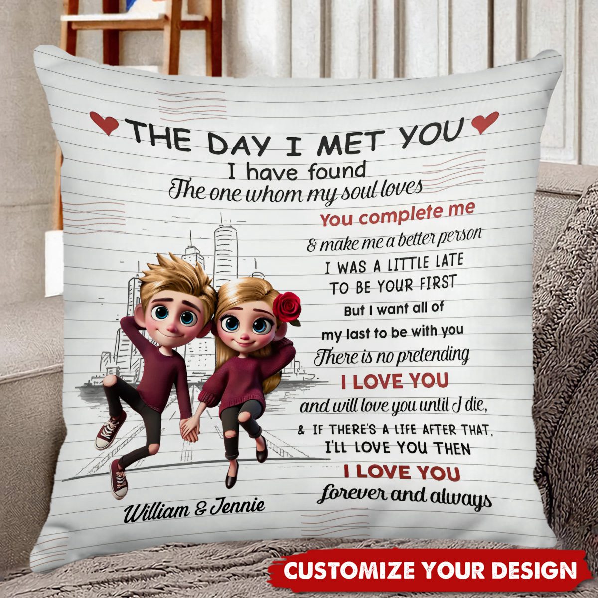 Rose Couple - Personalized Pillow - Valentine's Day Gift for her, Gift for him