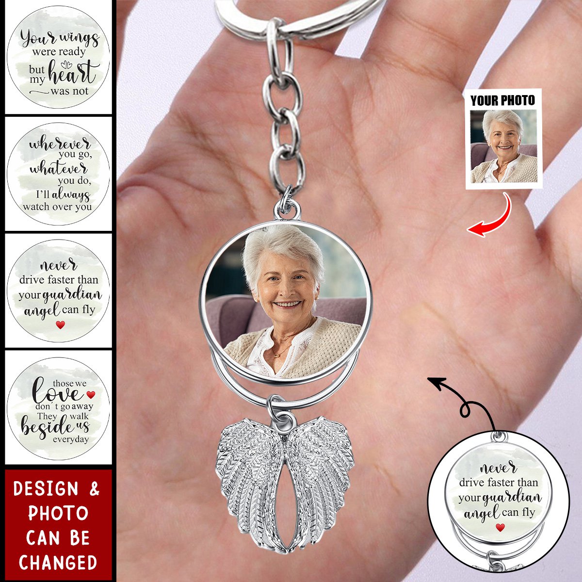 Personalized Angel Wings Keychain - 2 Sides Keychain, Memorial Gift