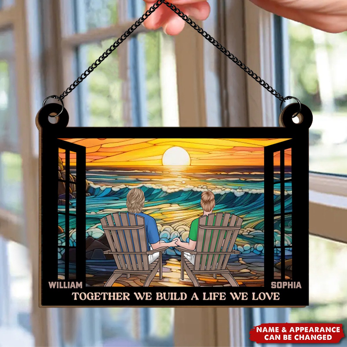 Together We Build A Life We Love - Couple Personalized Window Hanging Suncatcher - Gift For Husband Wife, Anniversary