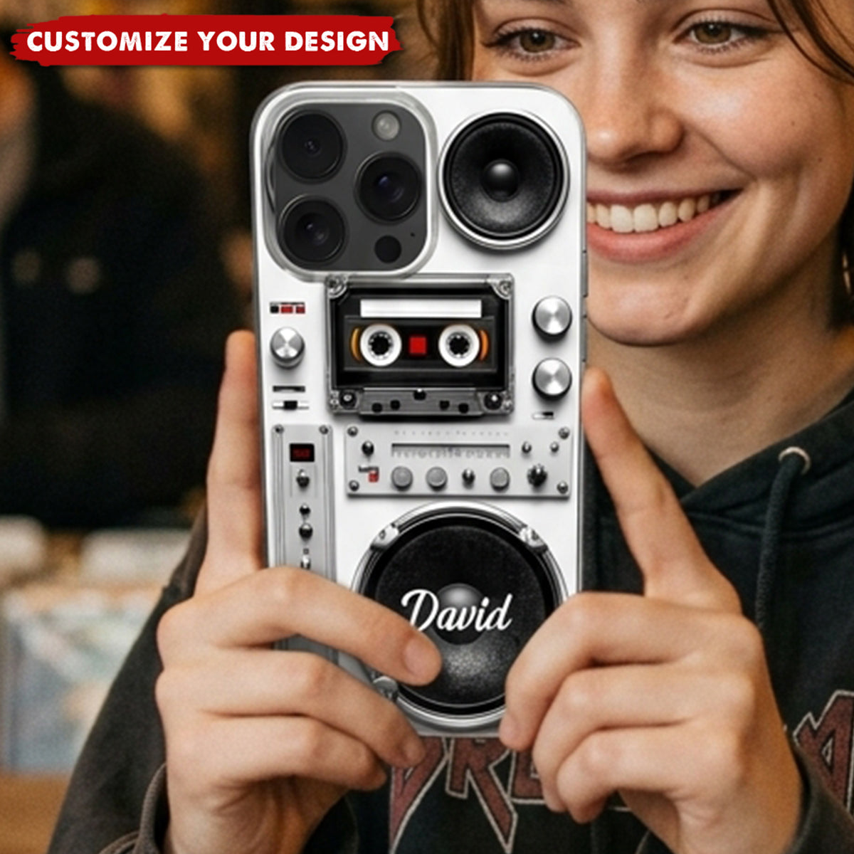 Retro Boombox Vibes, Personalized Clear Phone Case, Gift For Music Lovers