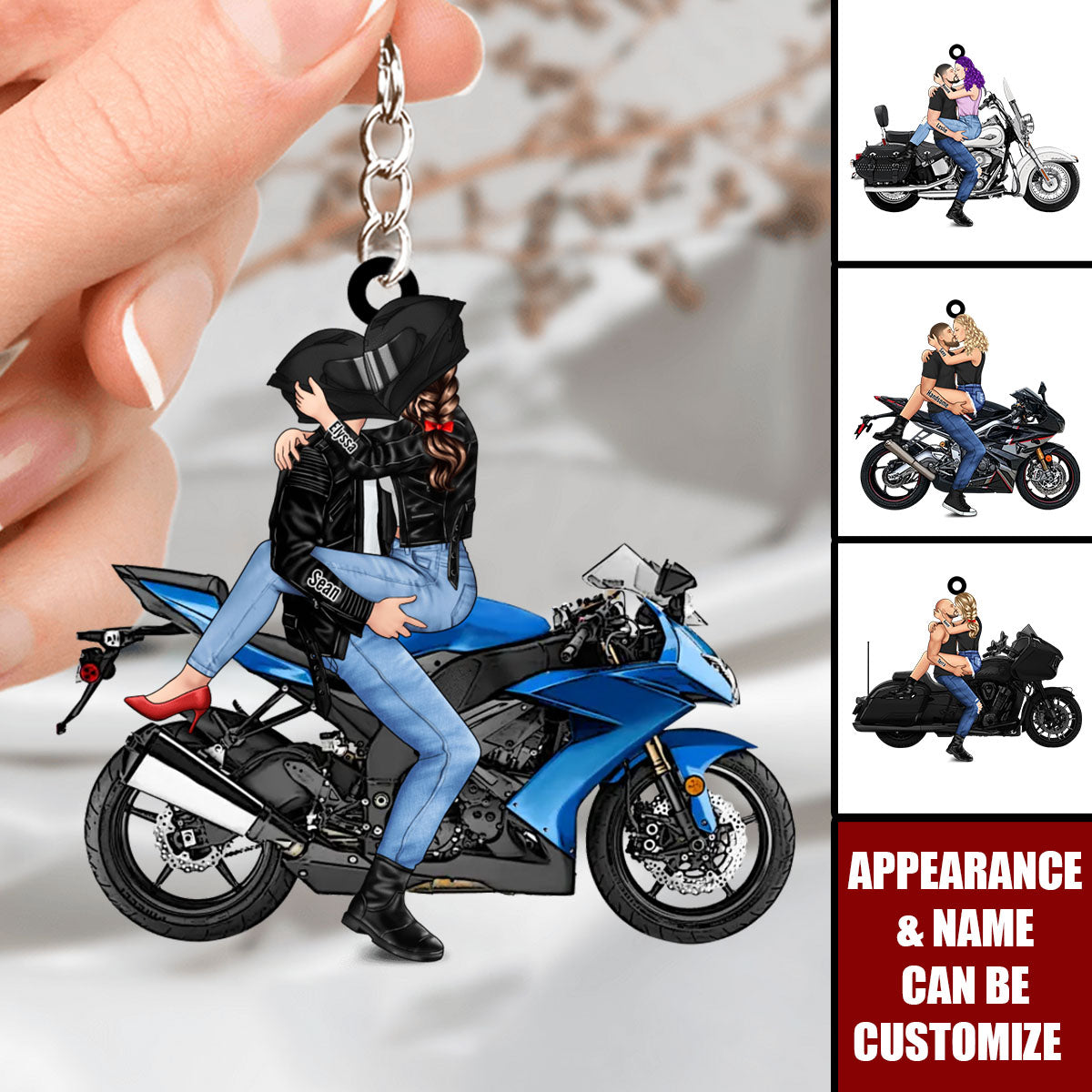 Kissing Motorcycle Couple - Personalized Keychain For Him, For Her, Motorcycle Lovers