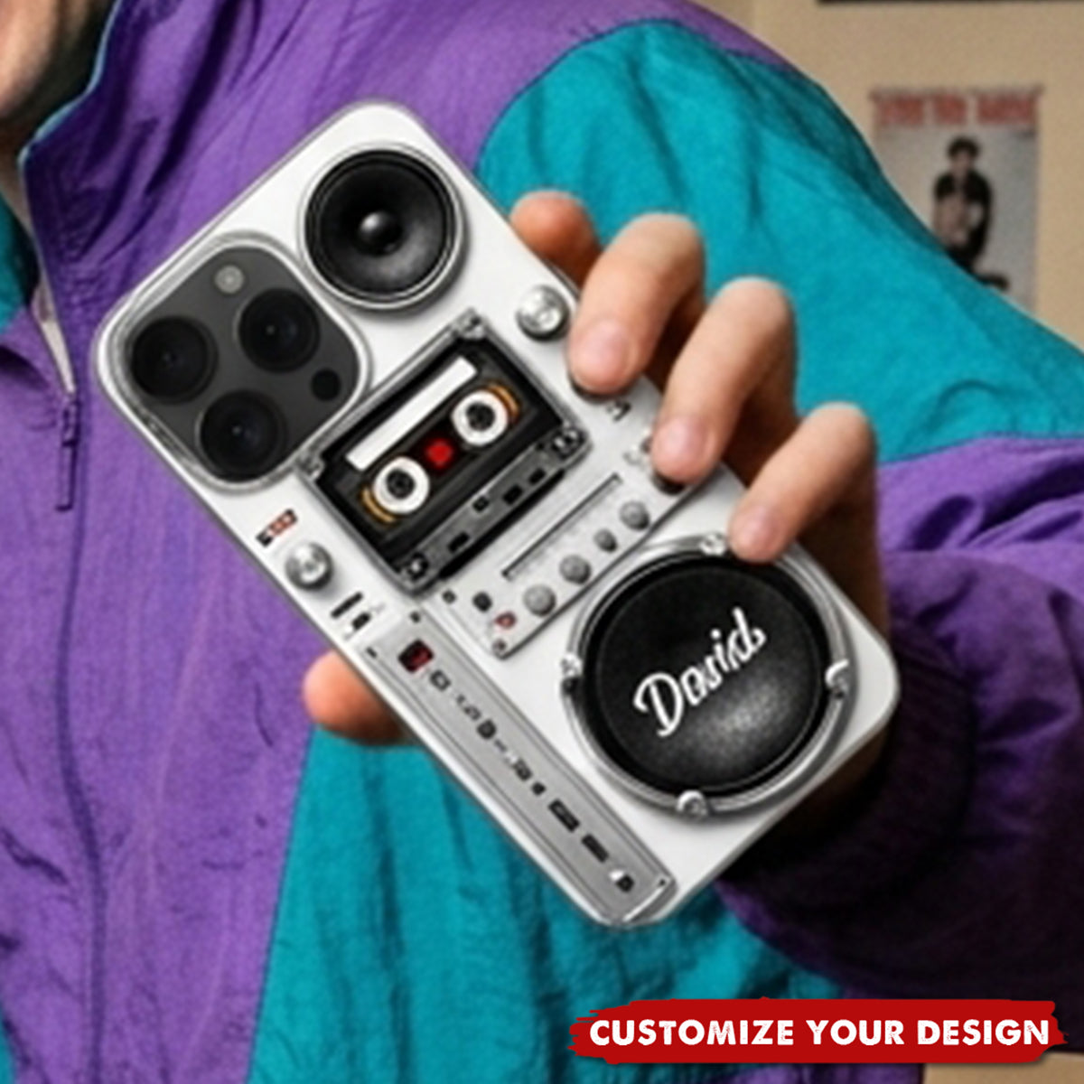 Retro Boombox Vibes, Personalized Clear Phone Case, Gift For Music Lovers