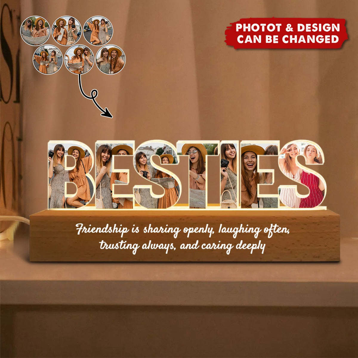 Personalized Bestie Photo Collage LED Night Light, Custom Bestie Gifts, Best Friend Birthday Christmas Gift