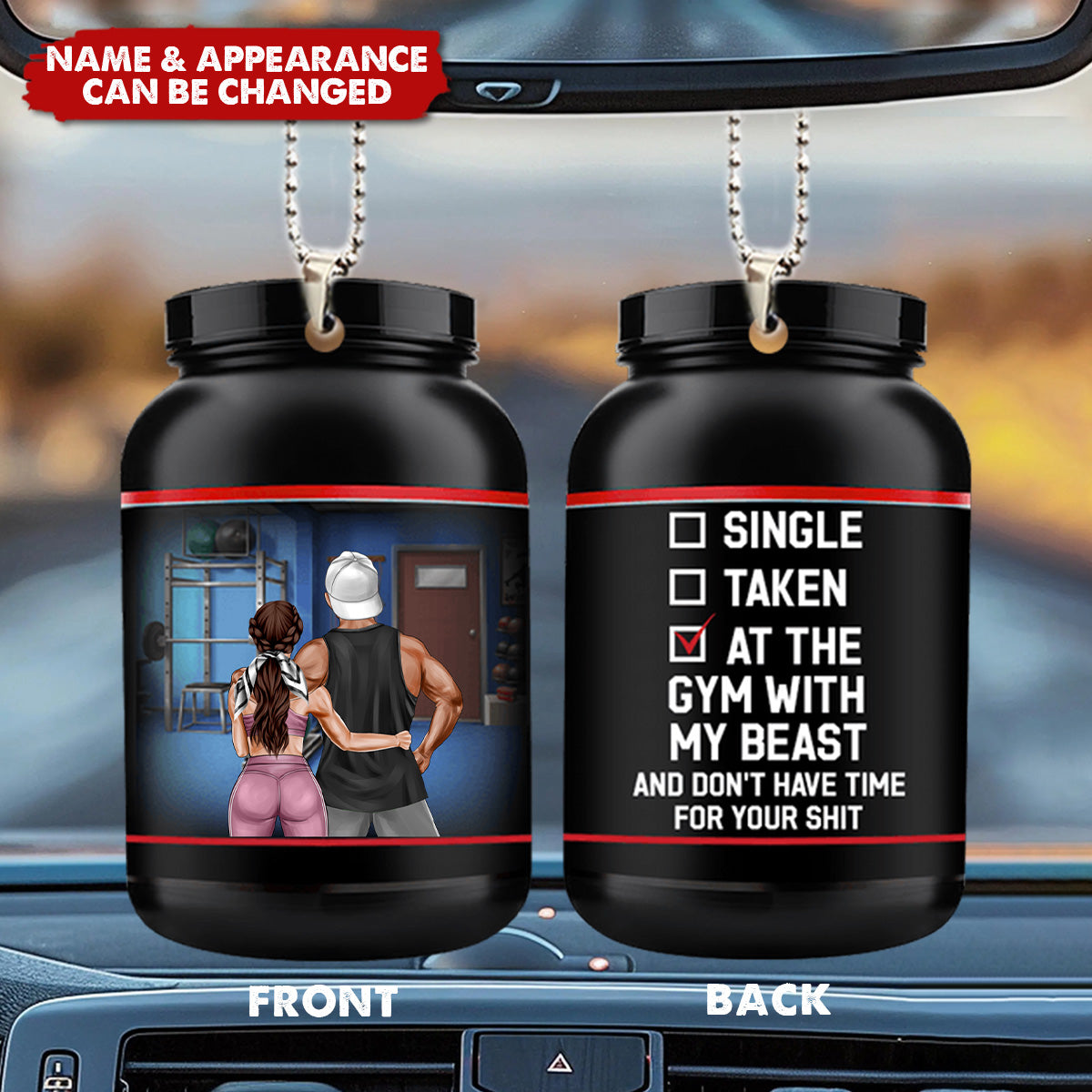 Personalized Gym Couple Car Ornament - At The Gym With My Beast/Beauty