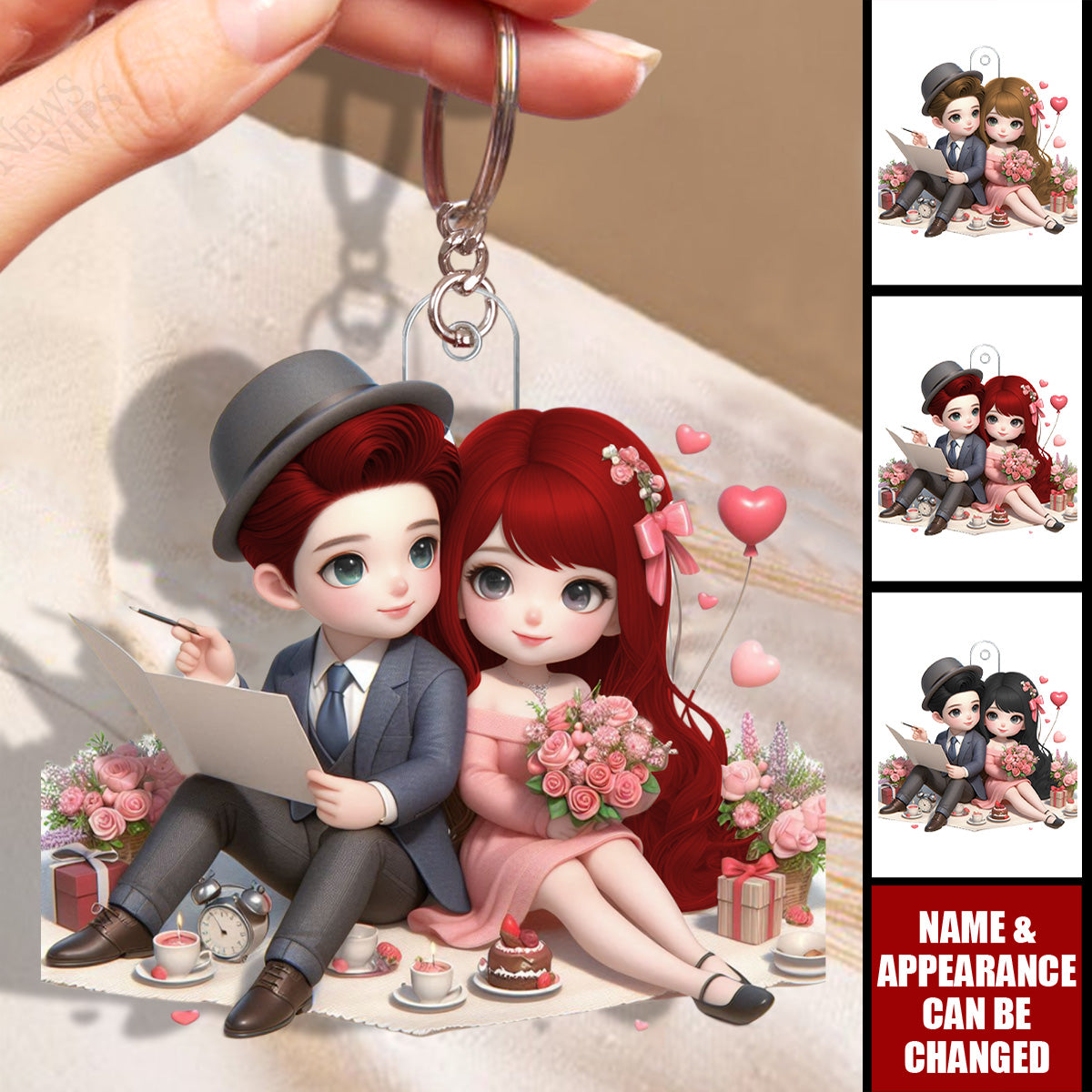 Couples Sitting Together - Valentine‘s Day Gift - Personalized Keychain