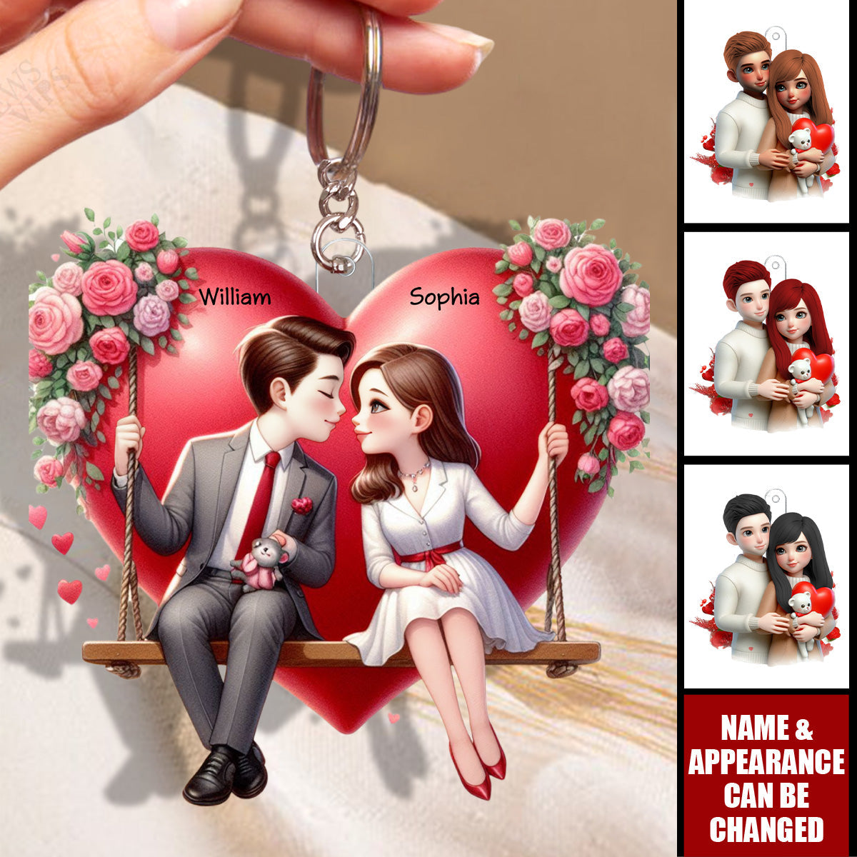 Couple Sitting On A Swing - Personalized Acrylic Keychain - Valentine's Day Gift