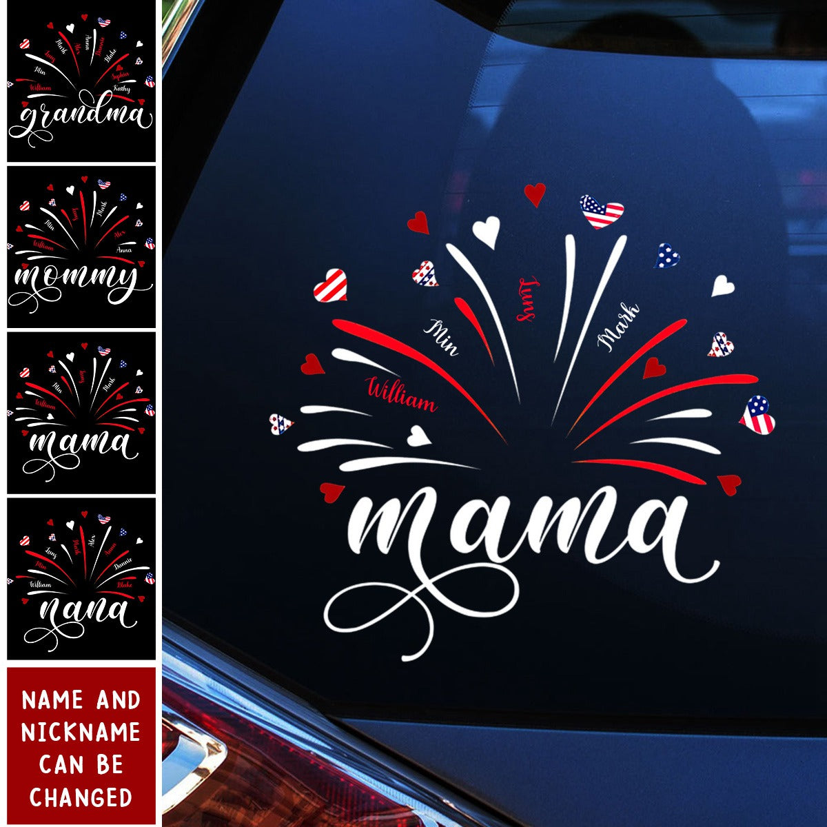 Firework America Flag Grandma And Kids - Personalized Decal Sticker