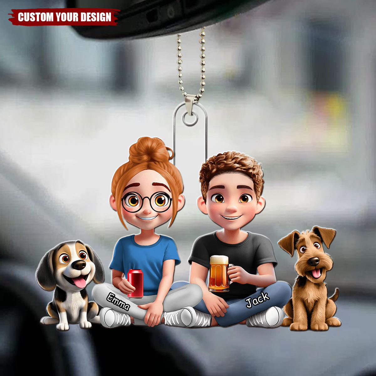 You And Me And The Dogs Couple - Personalized Acrylic Car Hanger Ornament