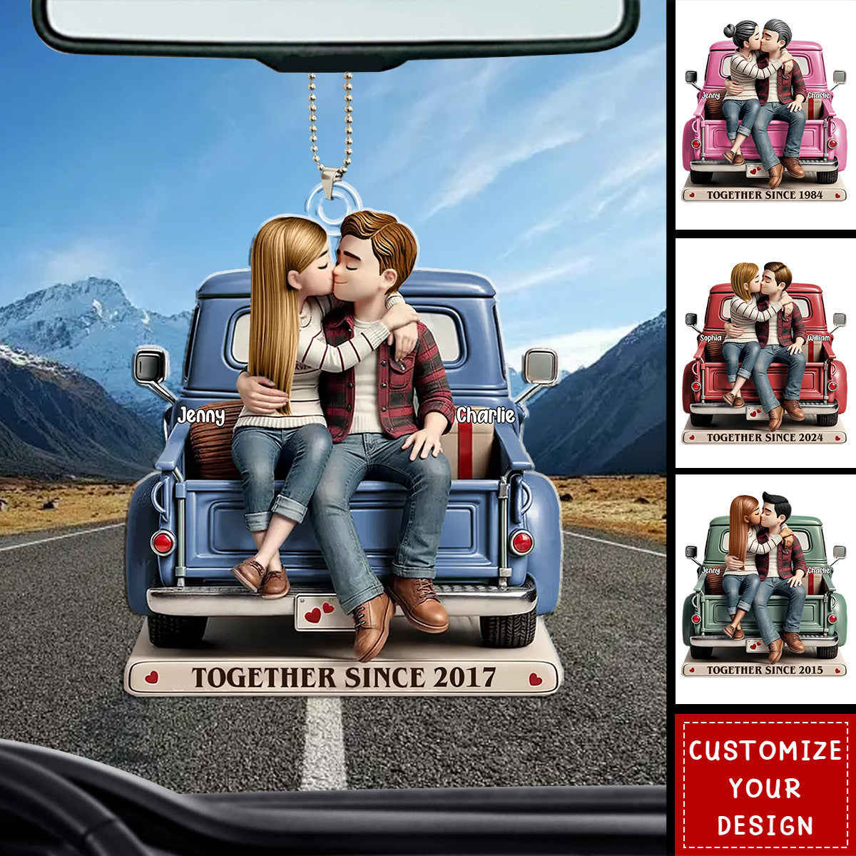 Cartoon Couple On Truck Personalized Acrylic Ornament