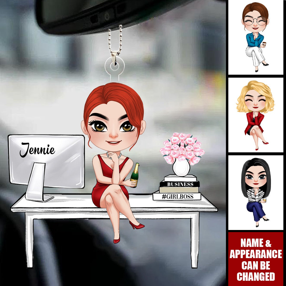 Personalized Gifts For Boss Chibi Girl Acrylic Car Ornament