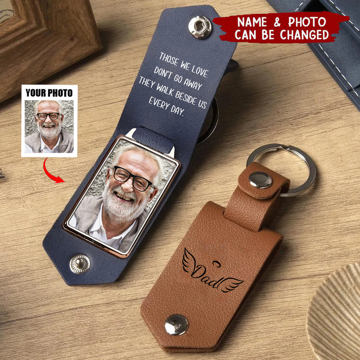 Personalized Leather Keychain With Photo - Memorial Keepsake Of Loved One Gift