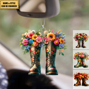 Floral Garden Boots - Personalized Acrylic Ornament