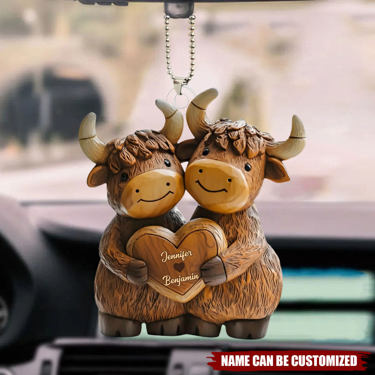 Cute Highland Cow Couple Personalized Acrylic Car Ornament