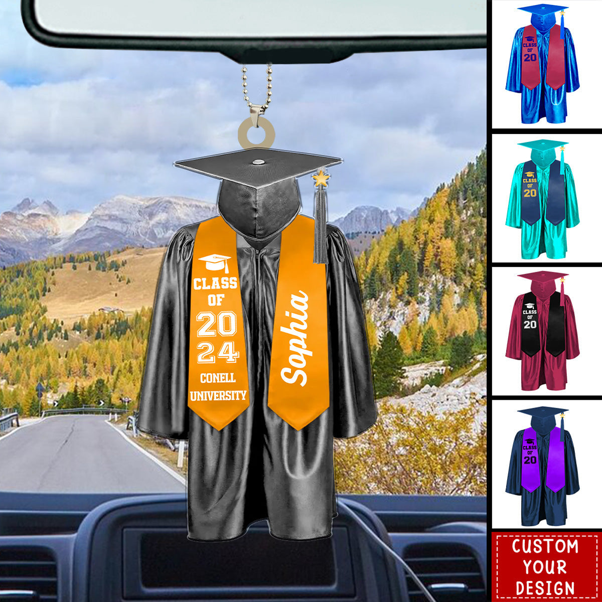 Caps Off To New Beginnings - Family Personalized Custom Car Ornament - Graduation Gift