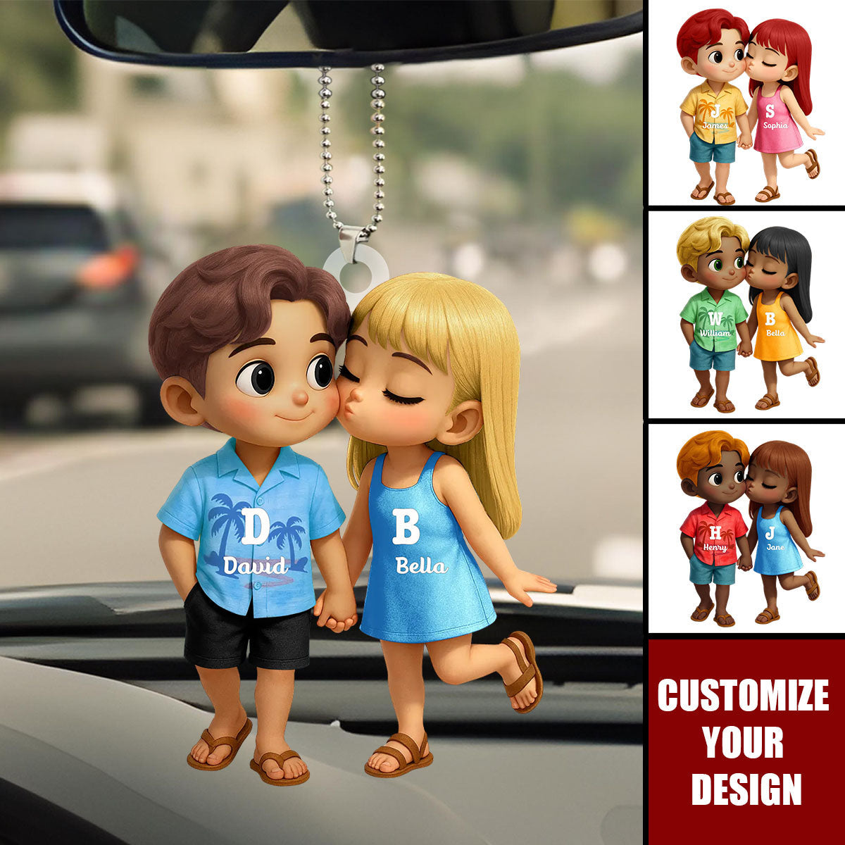 Cute Cartoon Couple Summer Vibe Personalized Acrylic Ornament, Gift for him, Gift for her