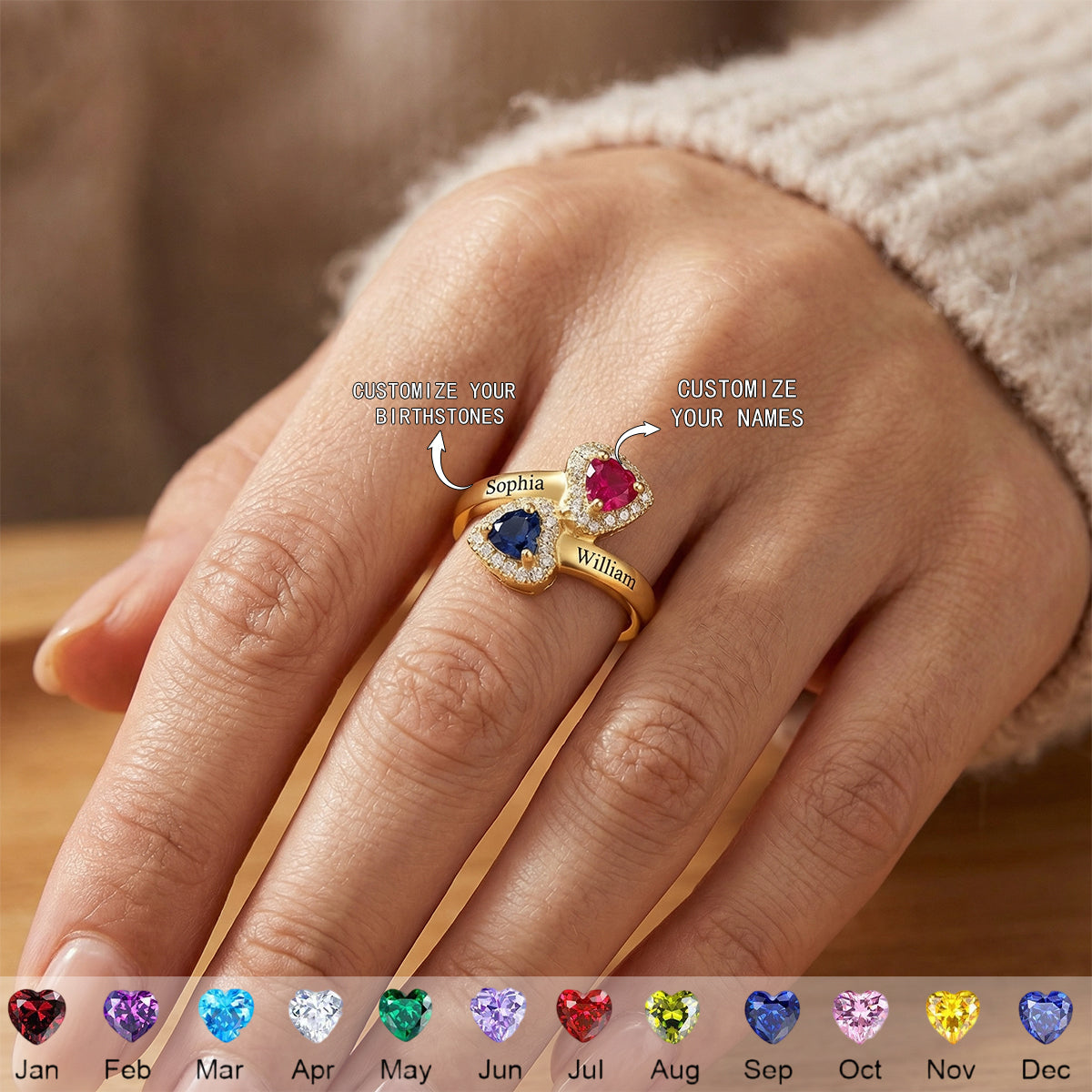 Love You Forever - Personalized Duo Birthstone Ring