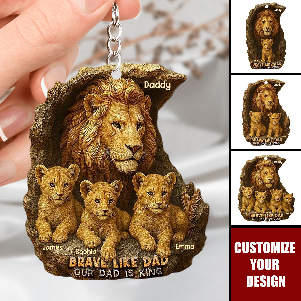 Brave Like Dad Our Dad Is King - Personalized Acrylic Keychain, Gifts For Dad