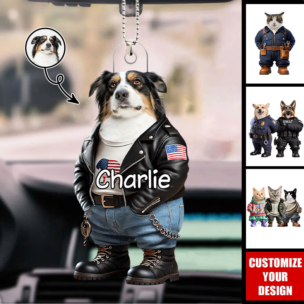Custom Photo Cool Dog Cat Career Uniforms - Personalized Acrylic Ornament