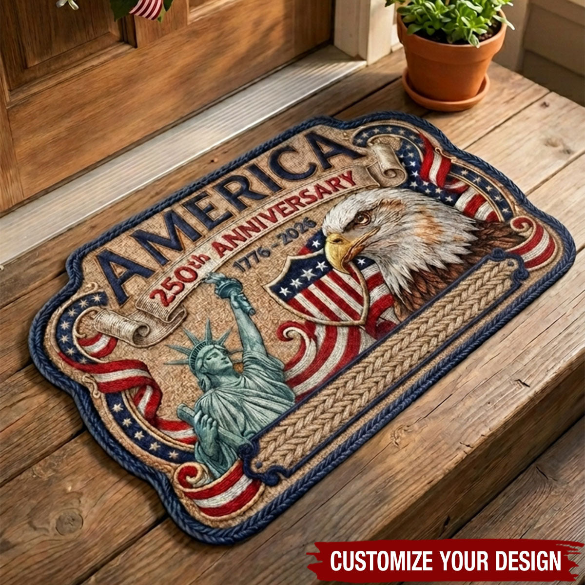 Custom Shaped Doormat - Personalized America 250th Anniversary Gifts For Mom, Dad, Brother, Sister, Kids - United In Pride And Honor