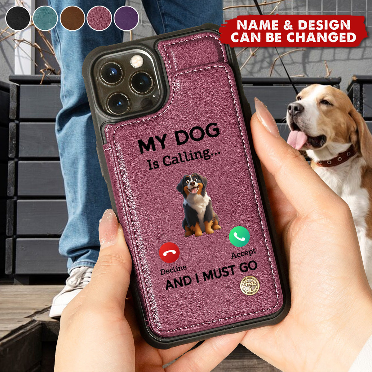 My Dog Boss Is Calling... And I Must Go - Personalized Leather Flip Wallet Phone Case