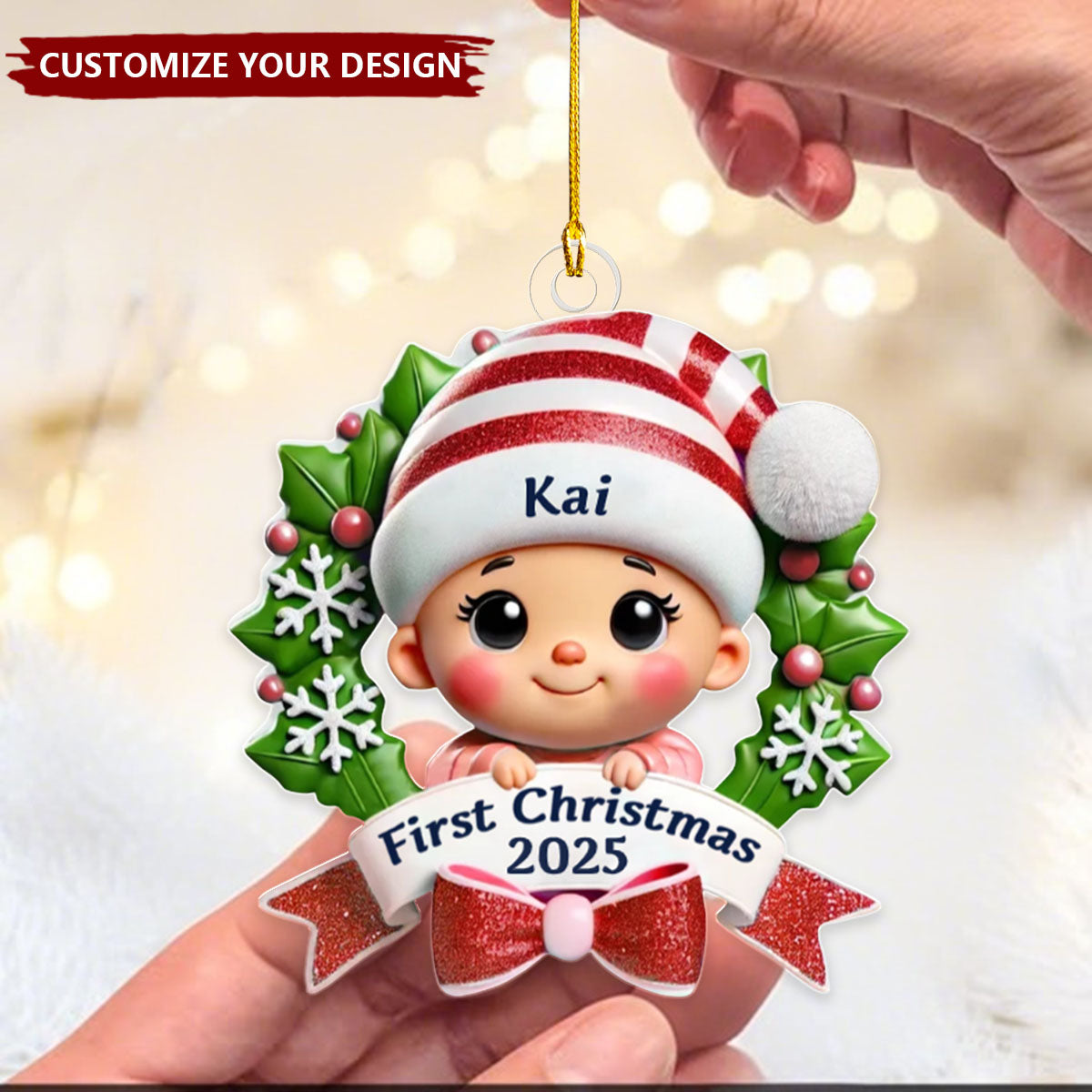 Adorable Baby's First Christmas Personalized Christmas Ornament