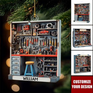 Mechanic Tool Box Ornament - Tools Garage Ornament - Personalized Acrylic Ornament
