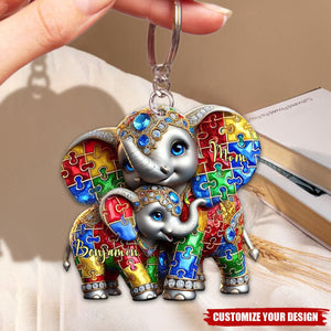 Autism Elephant Mom Autism Awareness - Personalized Acrylic Keychain