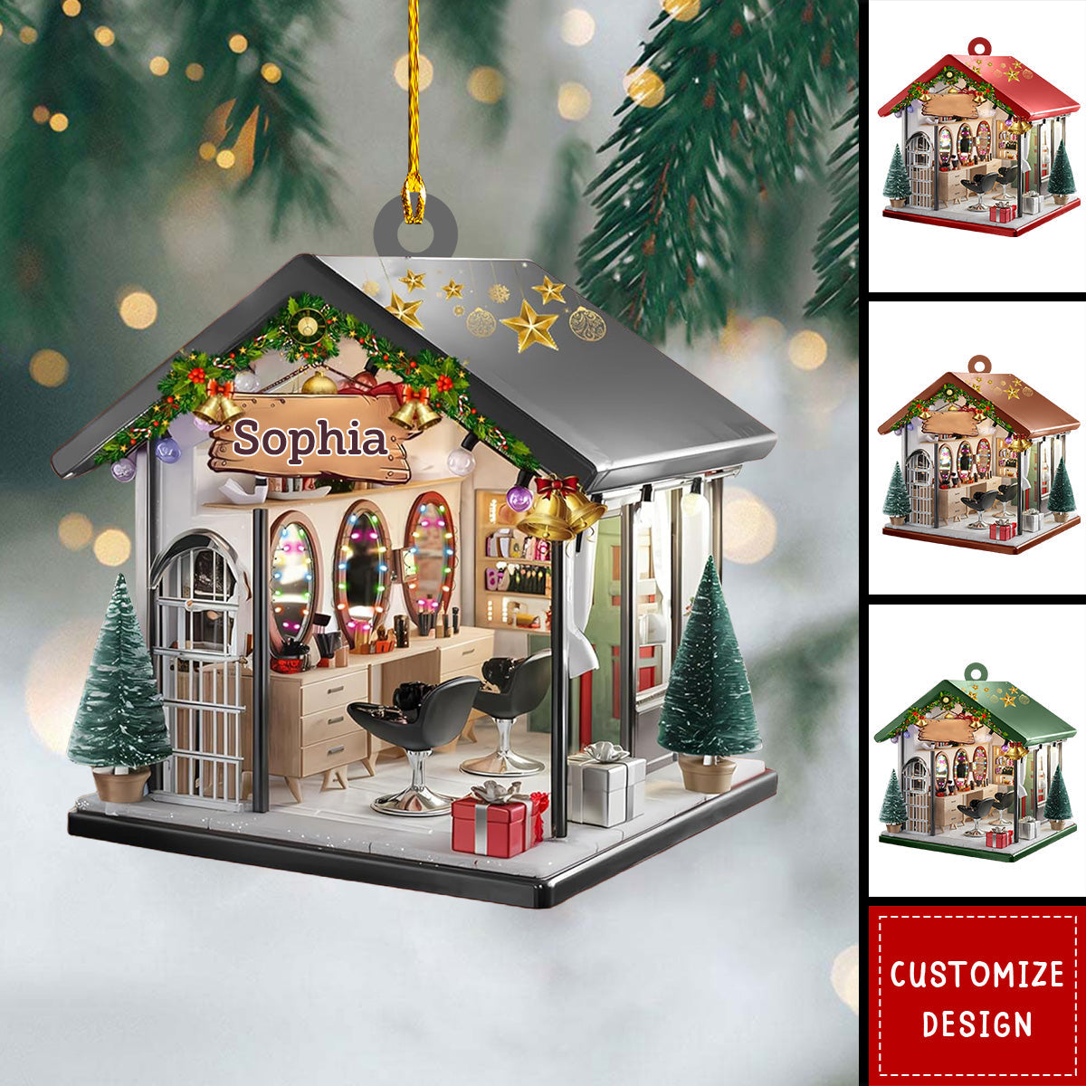 Personalized Barber Shop Custom Name Christmas Ornament
