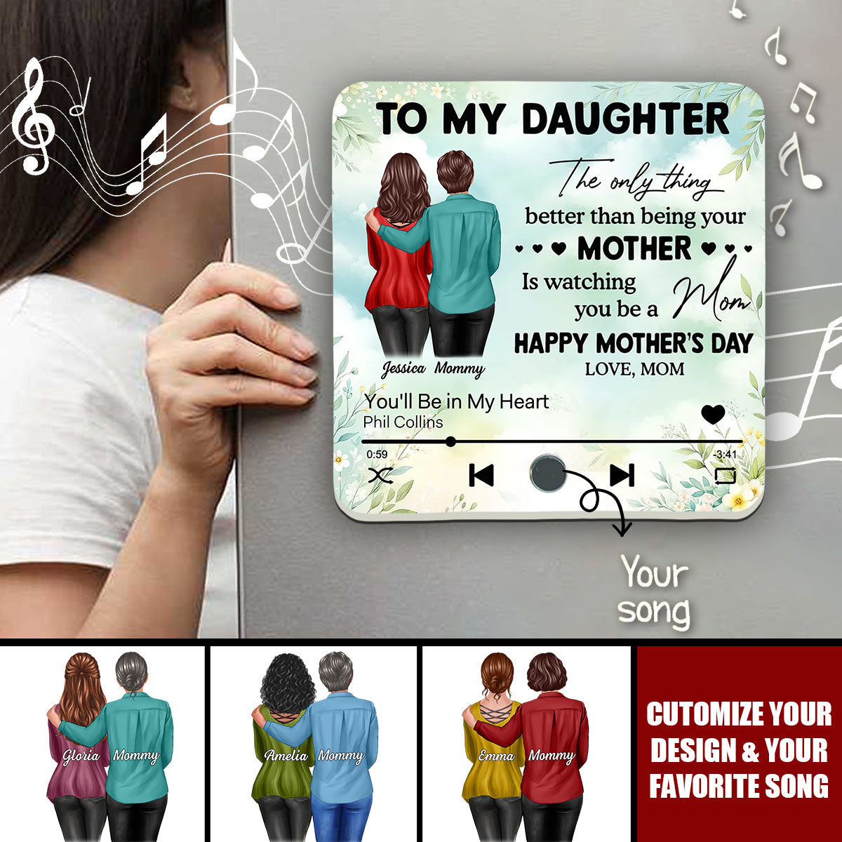 To My Daughter From Mom - Personalized Music Fridge Magnet, Mother's Day Gift For Daughter